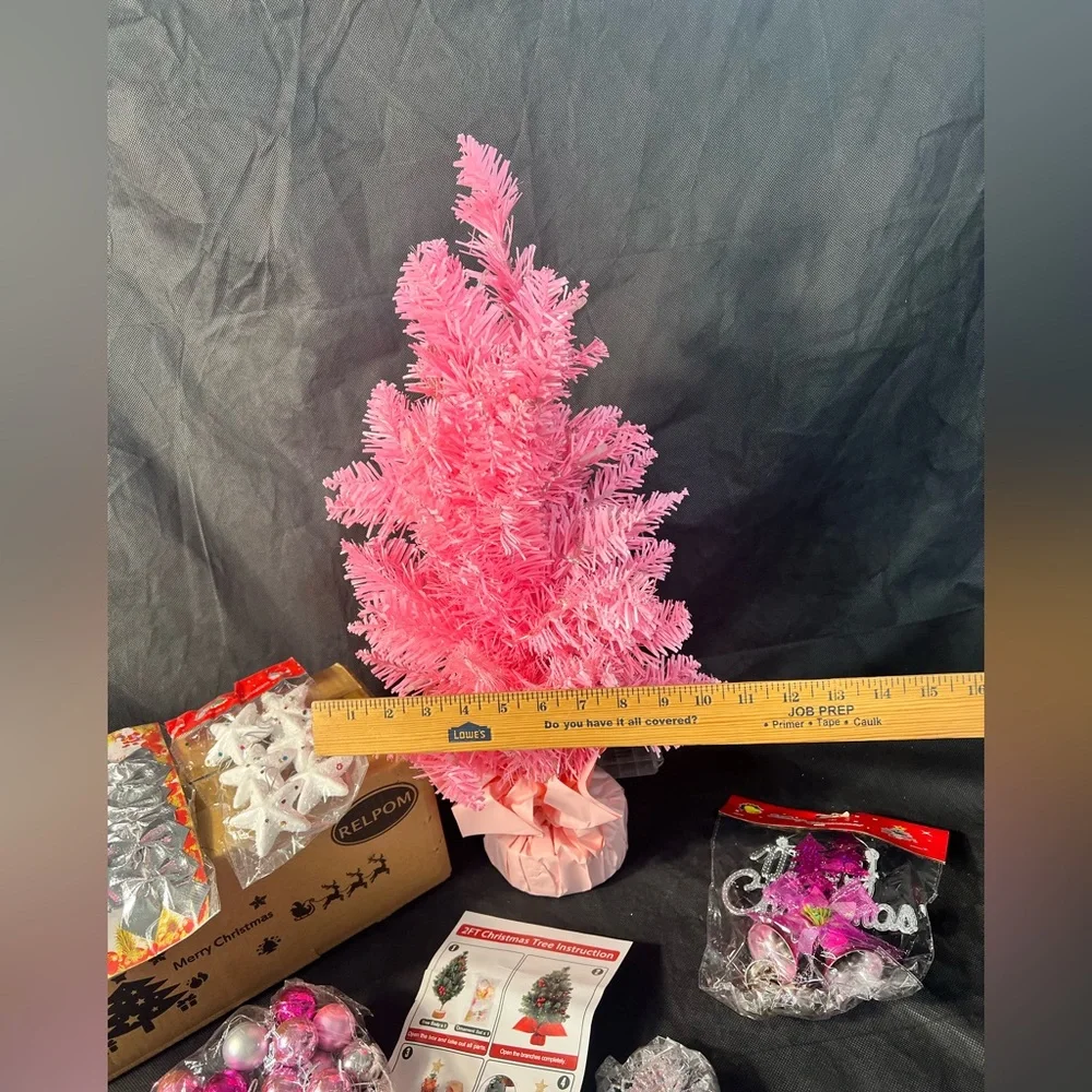 Vibrant Pink Holiday Tree with Ornament Set